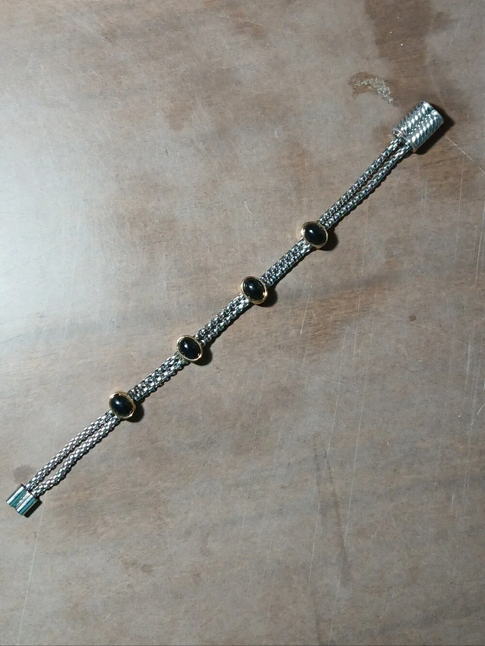 Silver Tone Bracelet With black onyx stones magnetic clasp